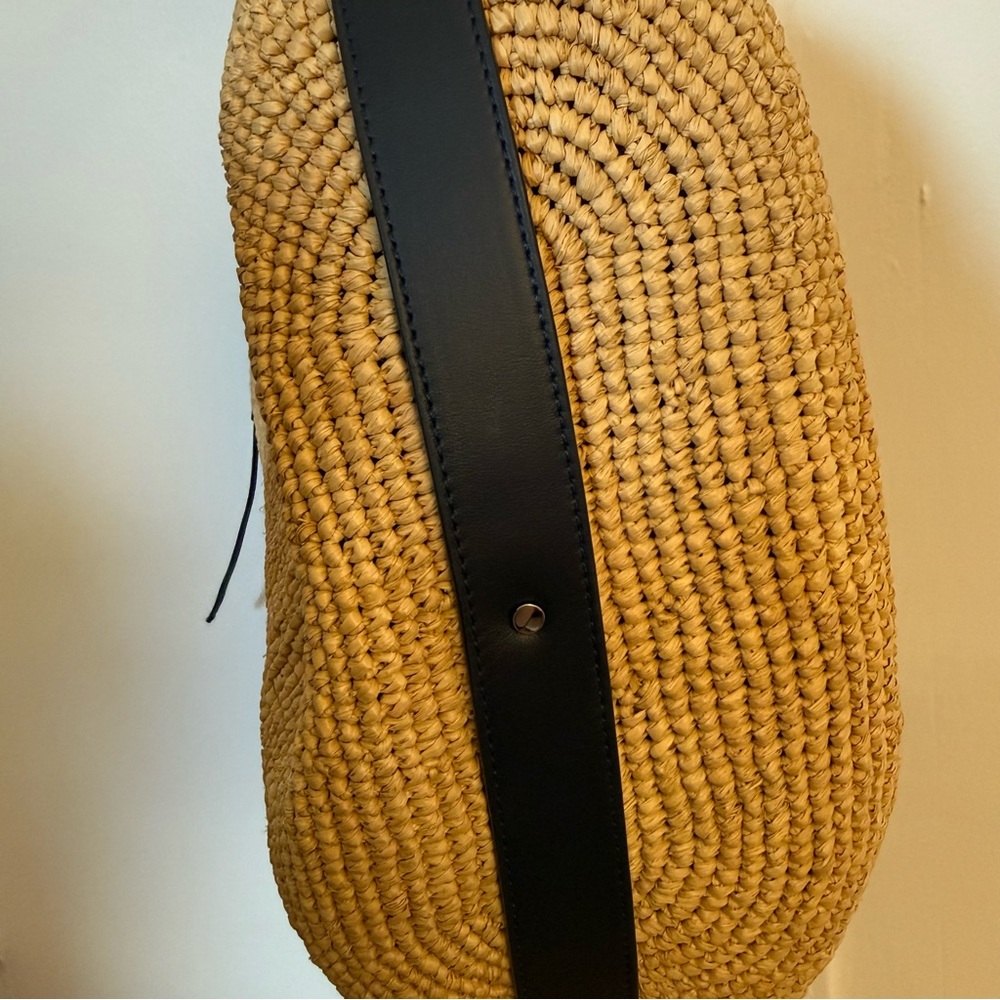 Isabel Marant Bayia Bag Natural Raffia and Midnight Navy Leather NWT - Picture 7 of 13
